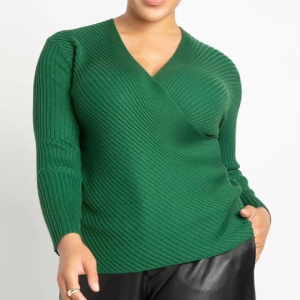 Eloquii Ribbed Wrap Sweater in Eden (Green), size 18/20